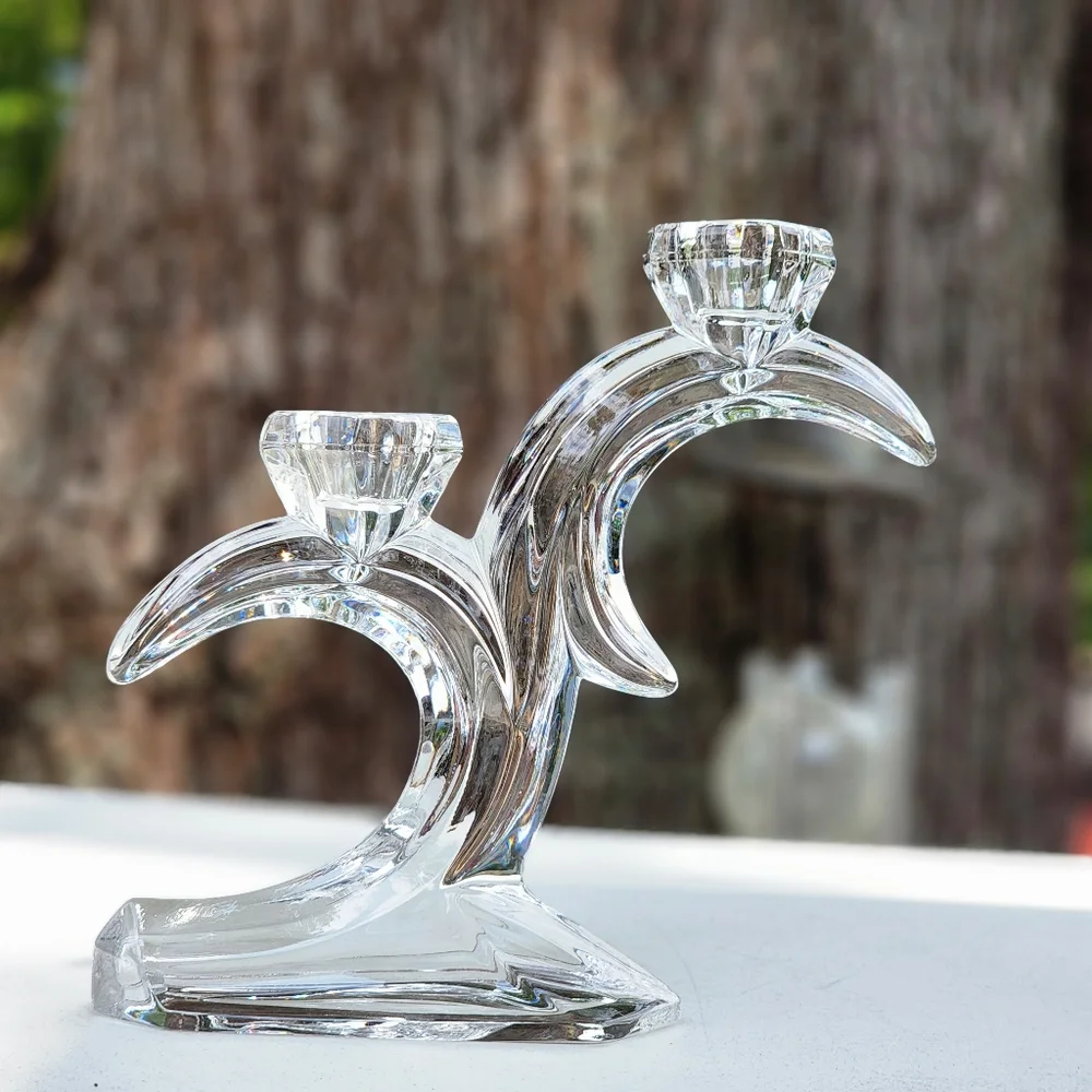 Vintage German Lead Crystal Candle Holder 7in Tall‎